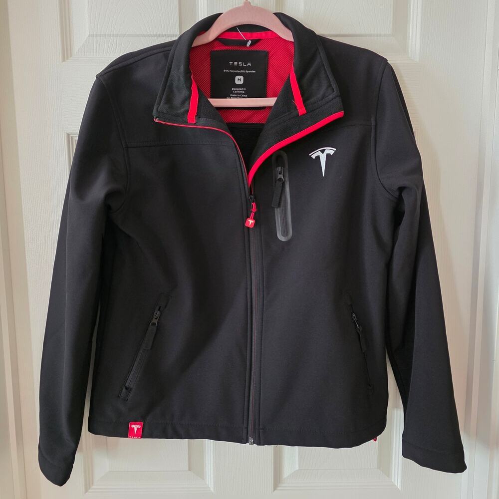 Tesla Corporate Softshell Full-Zip Black/Red Jacket  Size Medium